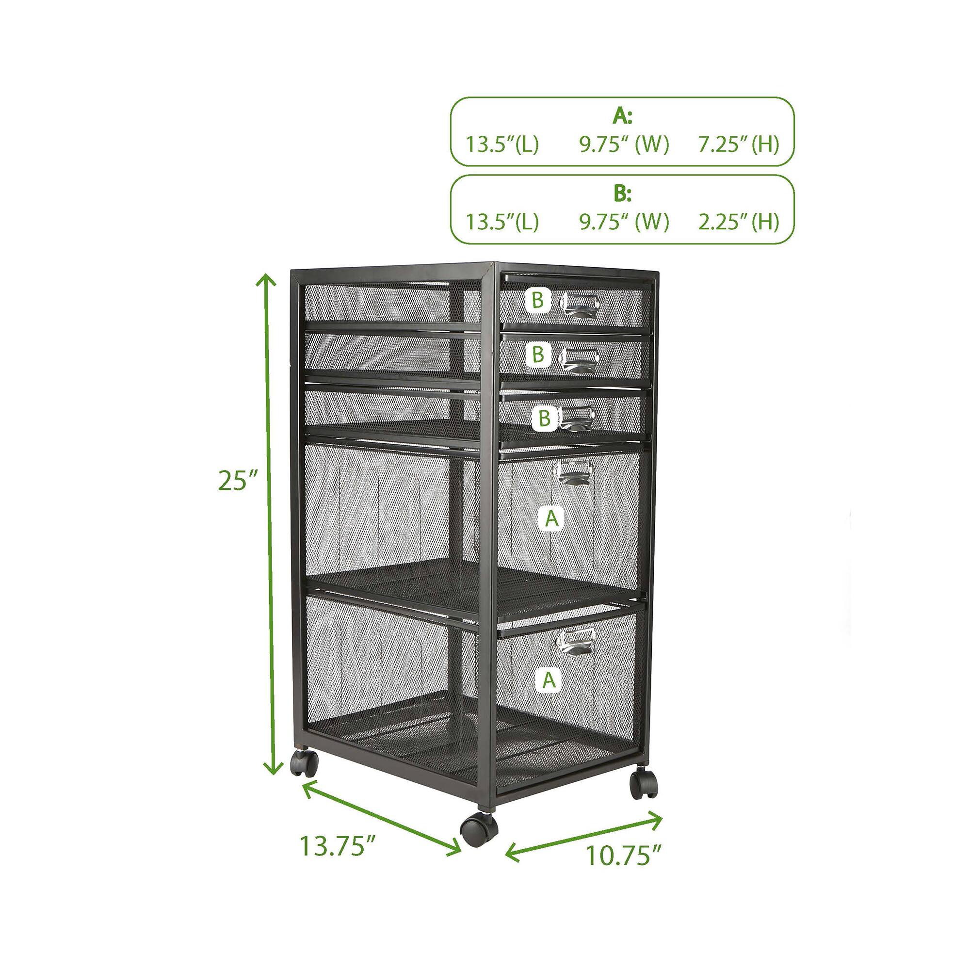 Mind Reader Black 5-Drawer Rolling File Cabinet